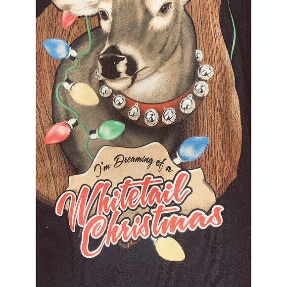 M I'm Dreaming Of A Whitetail Christmas T-Shirt Buck Deer Lights Bulbs Bells EUC - Picture 4 of 9